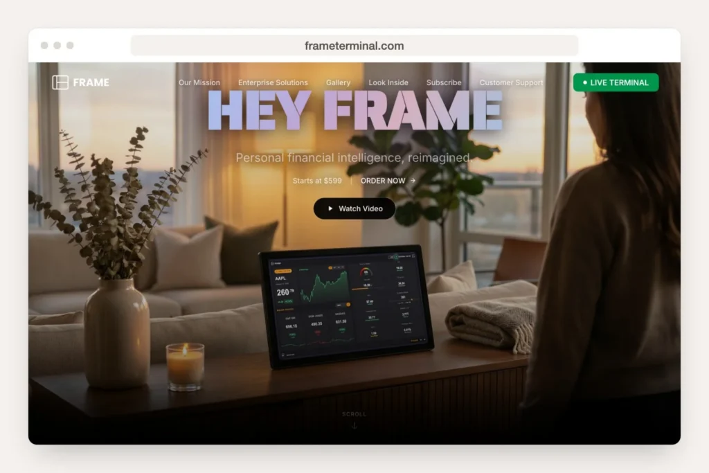 Browser window showing the frameterminal.com home page