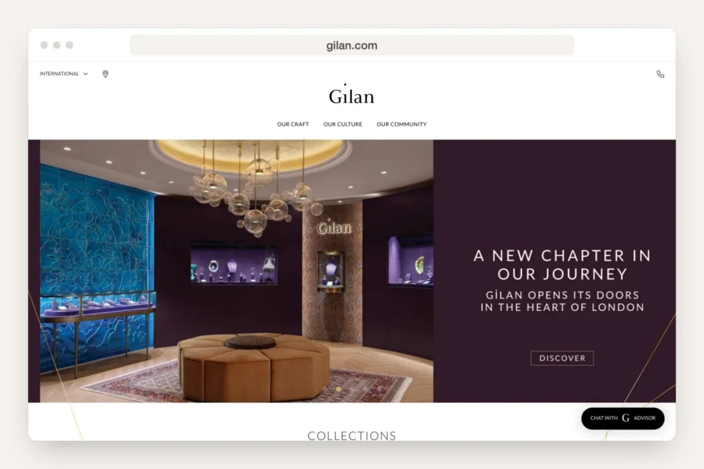 Browser window displaying the gilan.com home page
