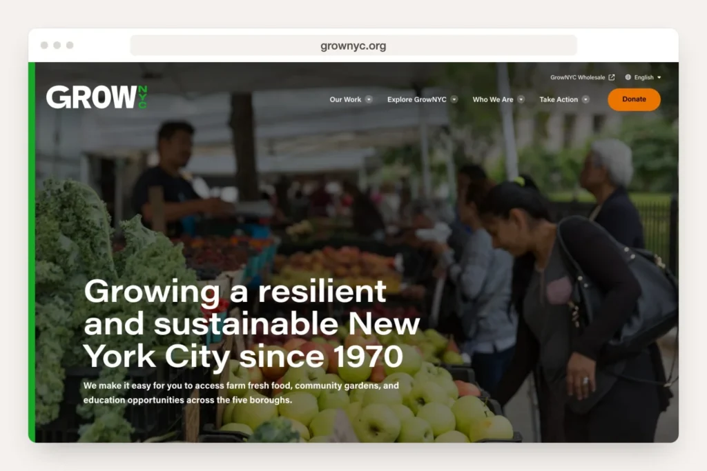 Browser window displaying the grownyc.org home page