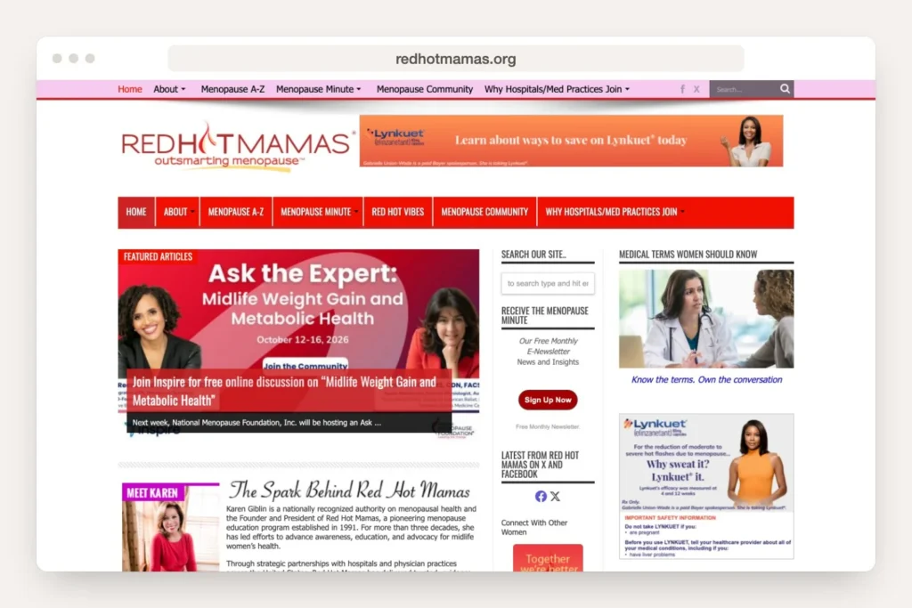 Browser window showing the redhotmamas.org home page