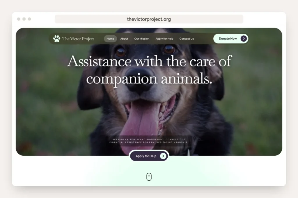 Browser window displaying the thevictorproject.org home page